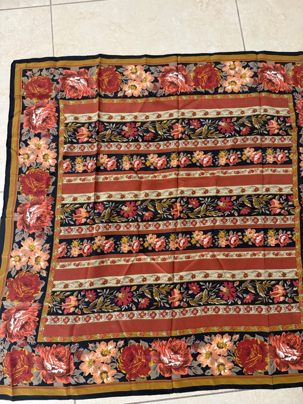 Silk Floral & Stripe Scarf  vintage 100% silk scarf made in Italy